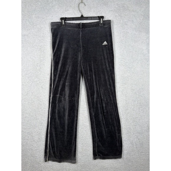 Vintage Adidas Velour Track Pants Size S Black White Striped Baggy Y2K